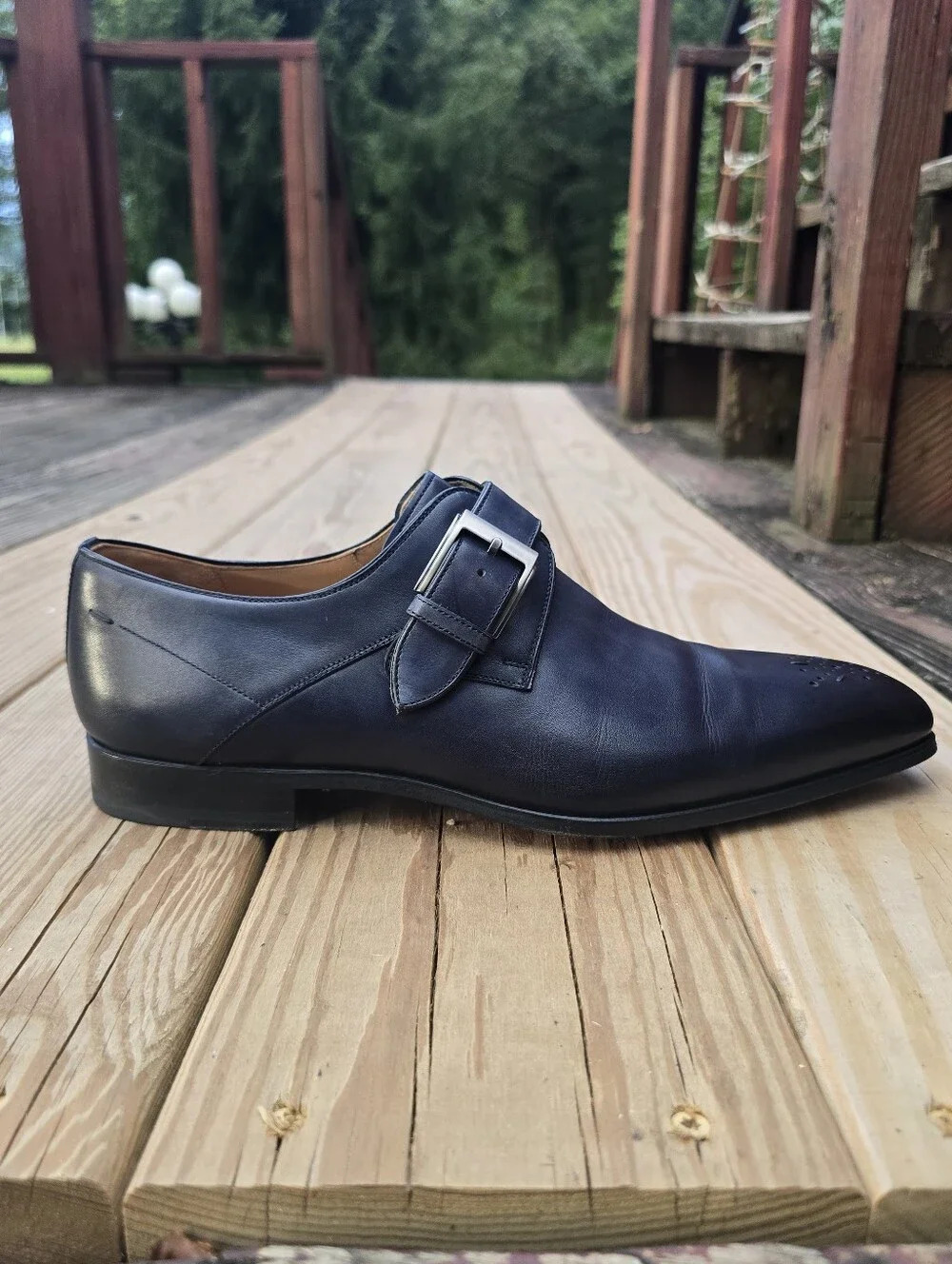 Magnanni, Marco II Monk Strap Dress Shoes, Blue Leather, Sz 8.5M
